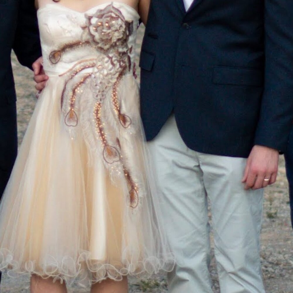 Elegant Ivory & Gold Wedding Dress – Worn Once